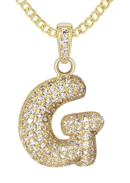 10K Yellow Gold Bubble Letter "G" CZ Necklace | Appx. 4.5 Grams