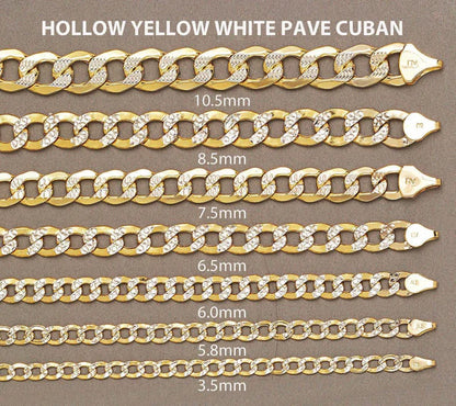 Hollow Diamond Cut Cuban Link Chain 10K/14K - Yellow Gold