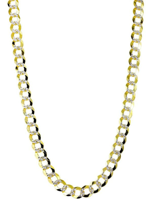 yellow hollow white pave cuban chain