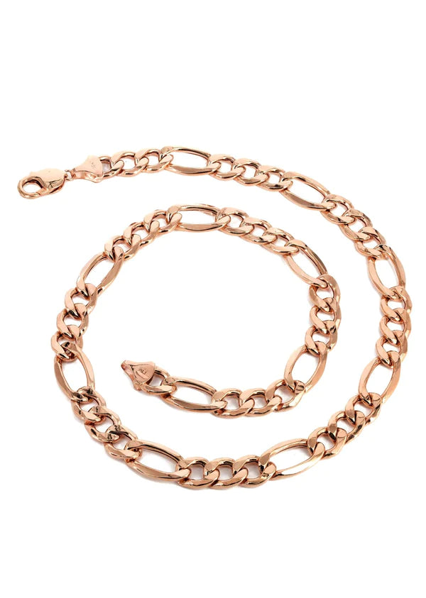 Mens Solid Figaro Chain 14K - Rose Gold