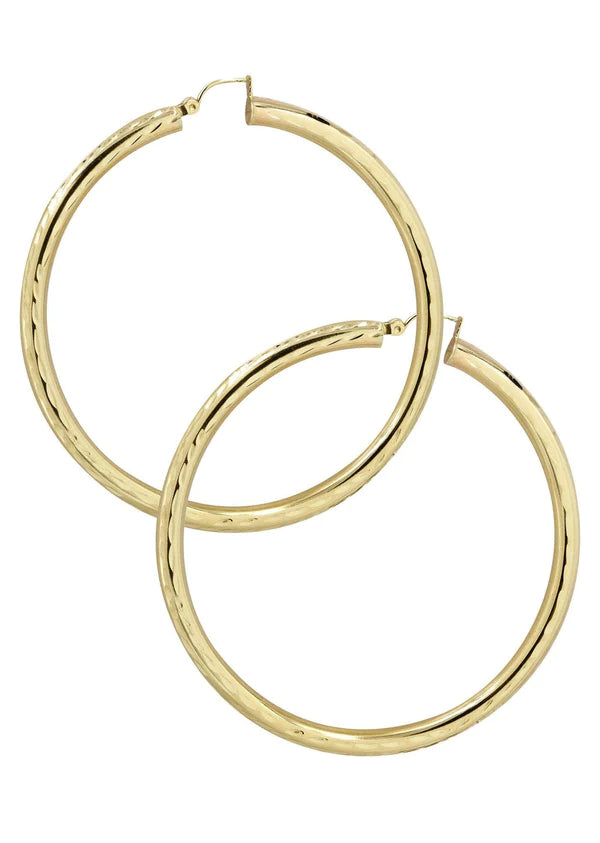 10K Gold Diamond Cut Hoop Earrings | Customizable Size