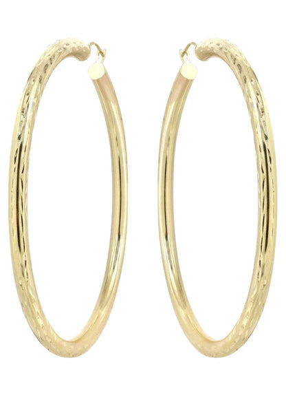 10K Gold Diamond Cut Hoop Earrings | Customizable Size