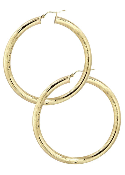 10K Gold Diamond Cut Hoop Earrings | Customizable Size