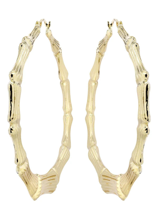 10K Gold Bamboo Hoop Earrings | Customizable Size