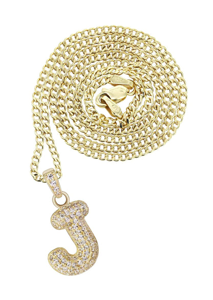 10K Yellow Gold Bubble Letter "J" CZ Necklace | Appx. 4.1 Grams