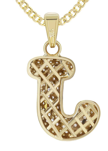 10K Yellow Gold Bubble Letter "J" CZ Necklace | Appx. 4.1 Grams