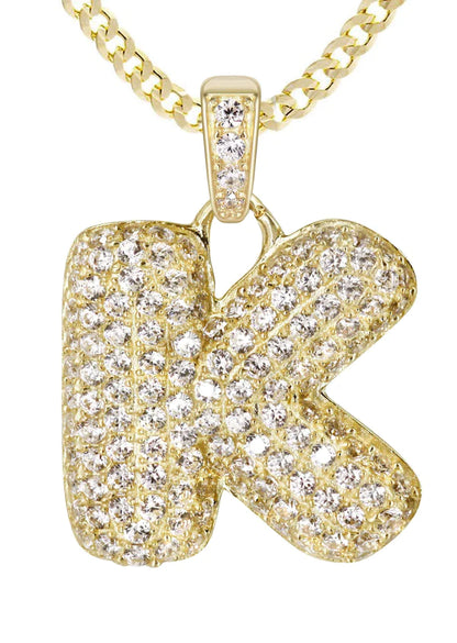 10K Yellow Gold Bubble Letter "K" CZ Necklace | Appx. 5.1 Grams