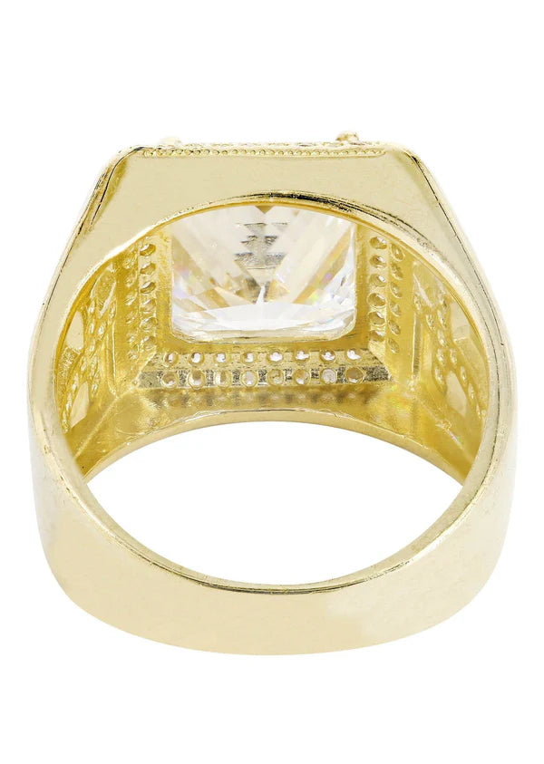 Mens Rock Crystal Ring | 10K Solid Yellow Gold | Style #4