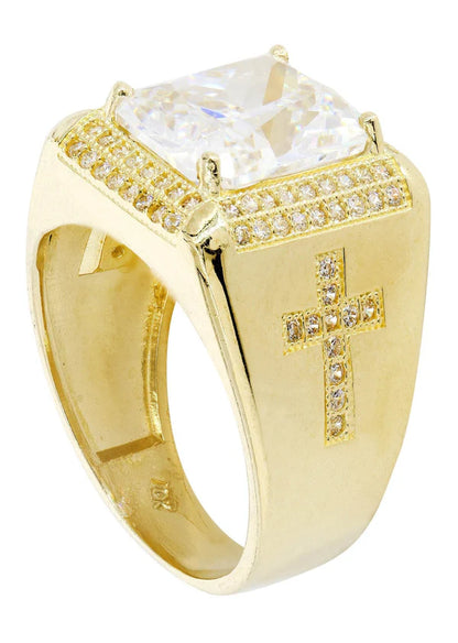 Mens Rock Crystal Ring | 10K Solid Yellow Gold | Style #4