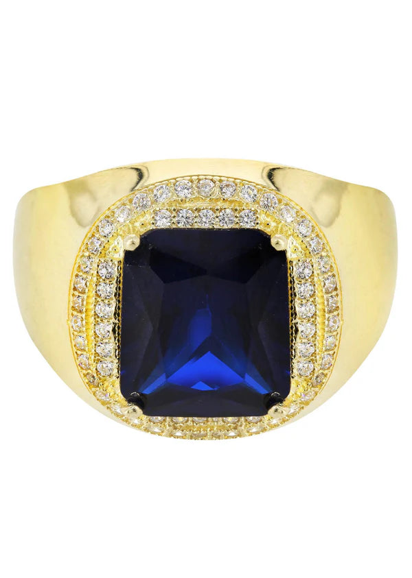 Mens Sapphire Ring | 10K Solid Yellow Gold | Style #4