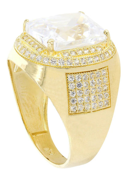Mens Rock Crystal Ring | 10K Solid Yellow Gold | Style #13