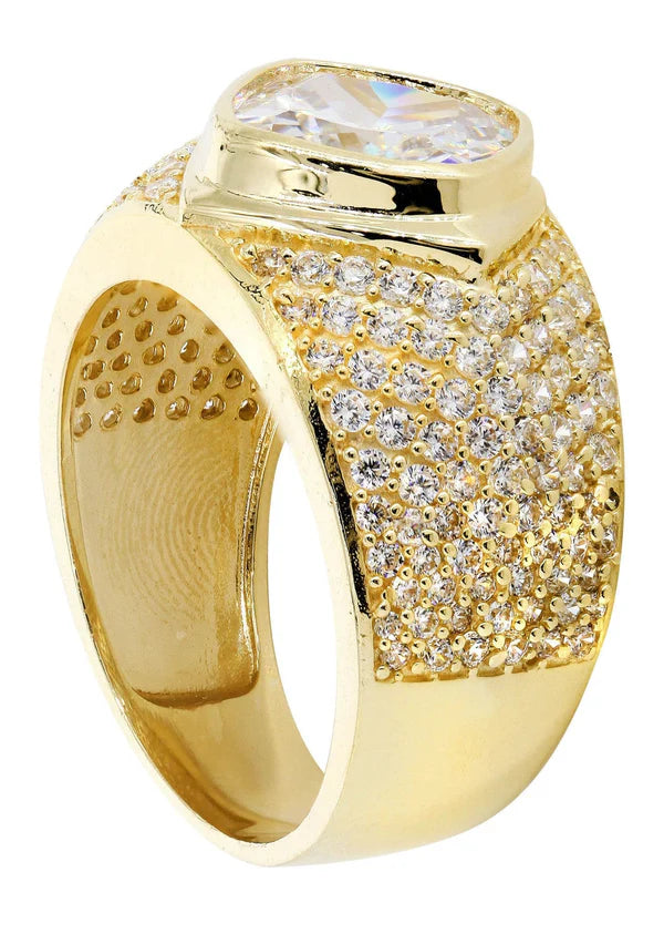 Mens Rock Crystal #3 Ring | 10K Solid Yellow Gold