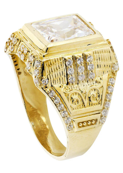 Mens Rock Crystal Ring | 10K Solid Yellow Gold