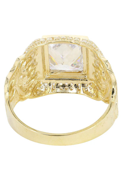 Mens Rock Crystal Ring | 10K Solid Yellow Gold | Style #8