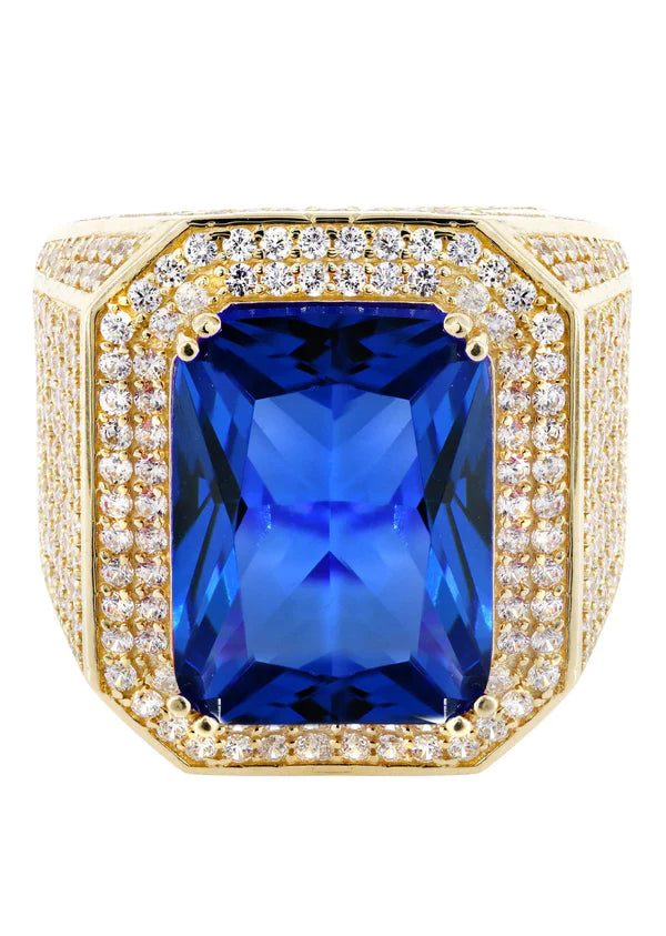 Mens Sapphire Ring | 10K Solid Yellow Gold | Style #2
