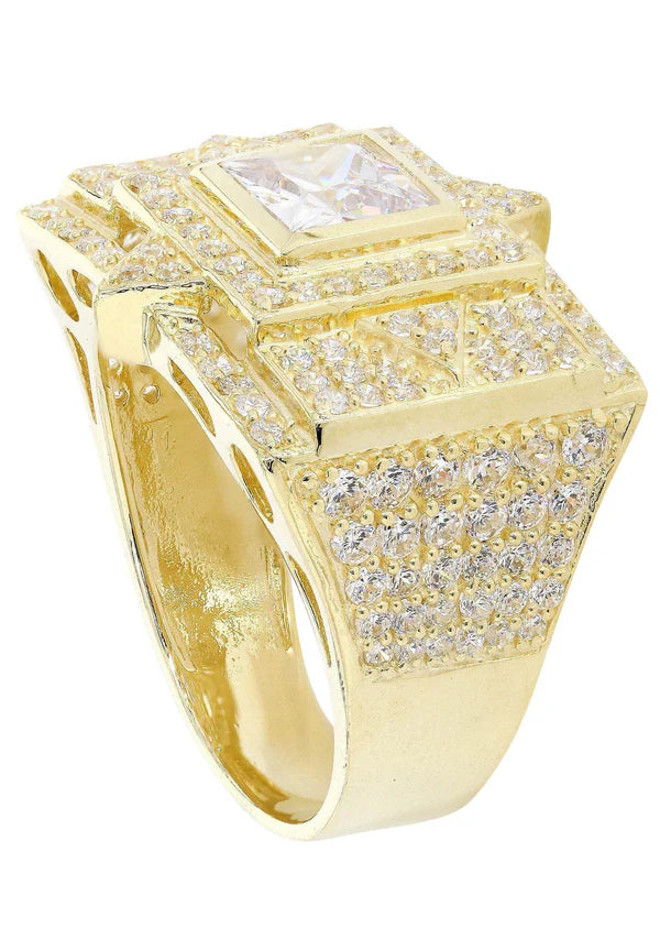 Mens Rock Crystal Ring | 10K Solid Yellow Gold | Style #5