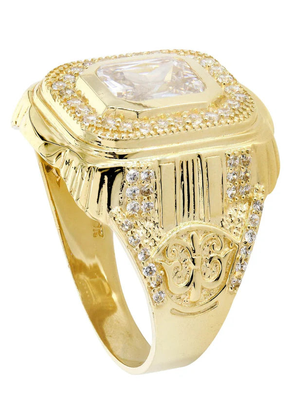 Mens Rock Crystal Ring | 10K Solid Yellow Gold | Style #10