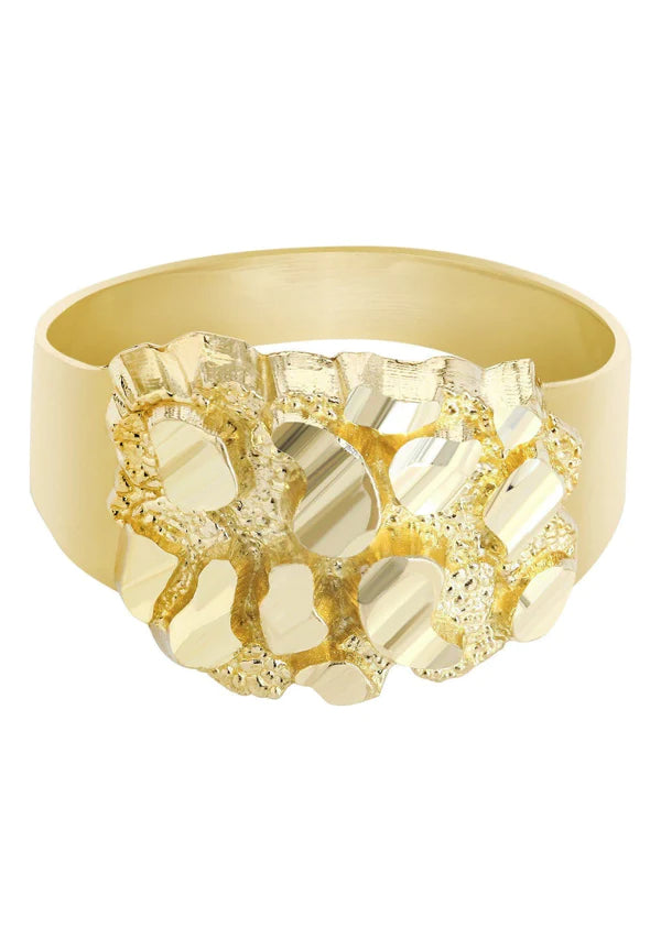 Mens Gold Nugget Ring | 10K Solid Yellow Gold