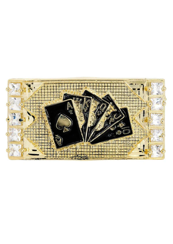 Mens Gold Cards Double Ring | 10K Solid Yellow Gold