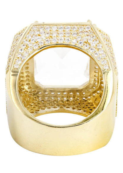 Mens Rock Crystal Ring | 10K Solid Yellow Gold | Style #7