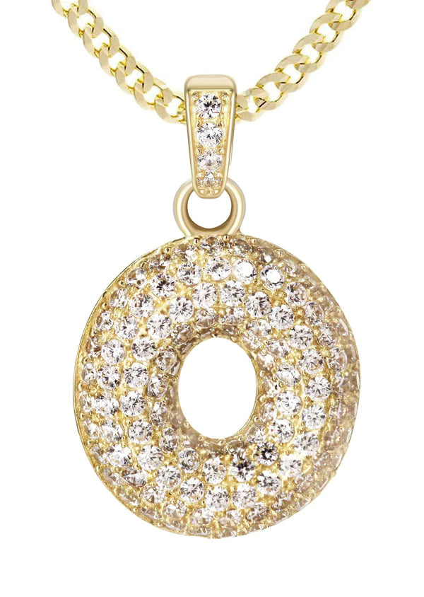 10K Yellow Gold Bubble Letter "O" CZ Necklace | Appx. 4.6 Grams