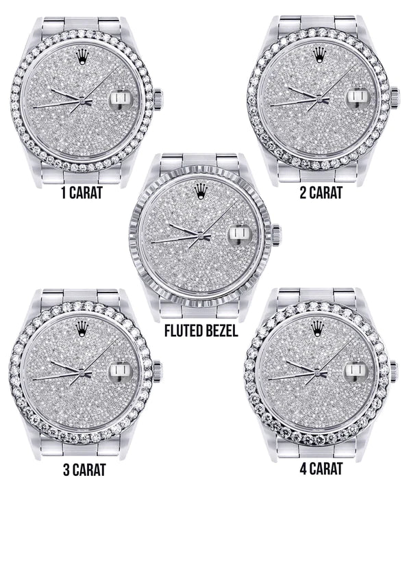 Diamond Rolex Datejust Watch 16200 | 36MM | Fully Iced Out Diamond Dial | Stainless Steel | Oyster Band