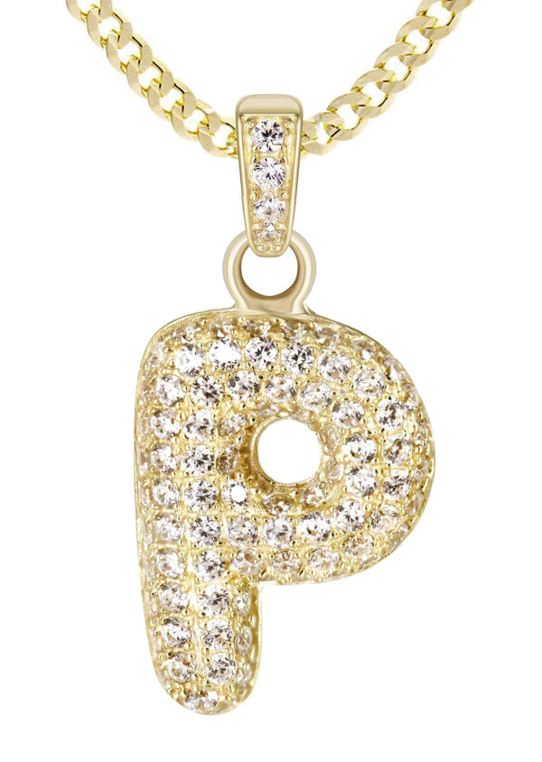 10K Yellow Gold Bubble Letter "P" CZ Necklace | Appx. 4.2 Grams