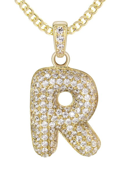 10K Yellow Gold Bubble Letter "R" CZ Necklace | Appx. 4.5 Grams