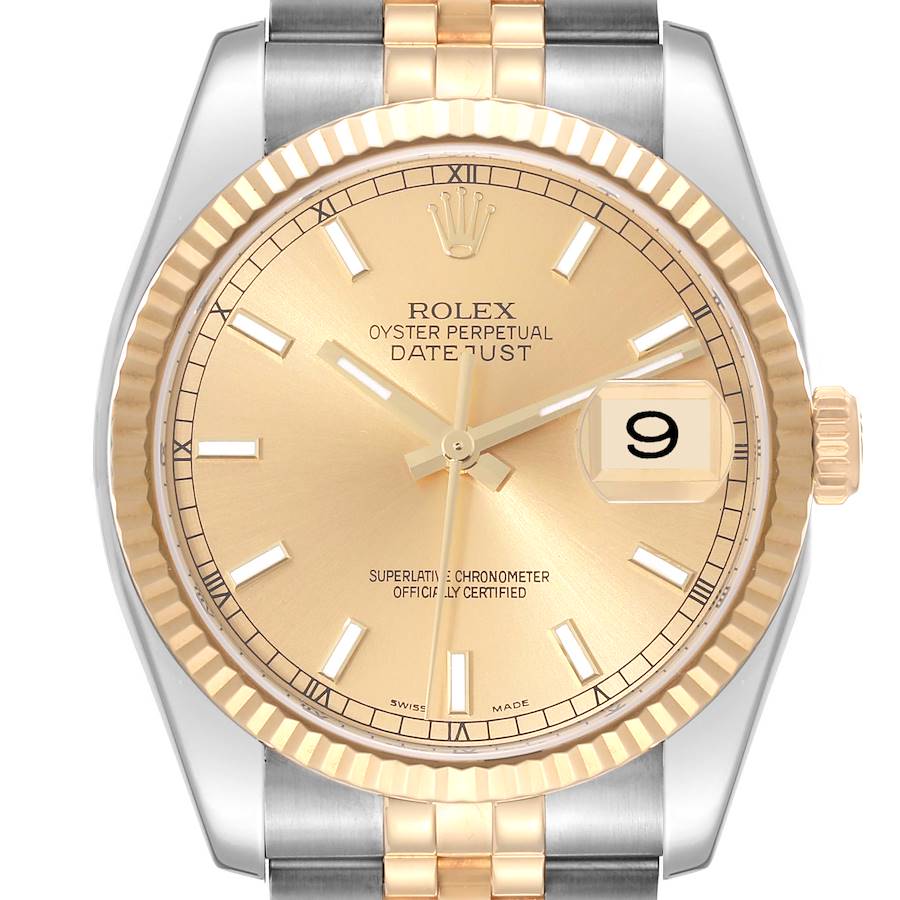 Rolex Datejust 116233 | 36MM | Yellow Gold Champagne Index Dial | 18Kt