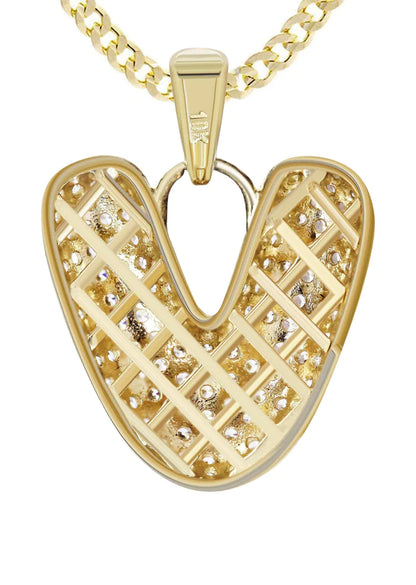 10K Yellow Gold Bubble Letter "V" CZ Necklace | Appx. 4.5 Grams