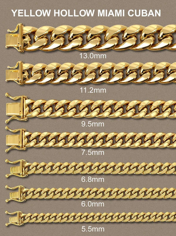 Hollow Miami Gold Cuban Link Chain 10K/14K - Yellow Gold