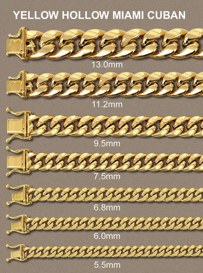 Hollow Miami Gold Cuban Link Chain 10K/14K - Yellow Gold