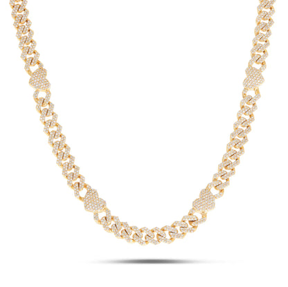 Diamond Cuban Chain with Heart Motif | 10K GOLD 4.21CTW | 4MM | 4 Color Options Available | Two Tone Available