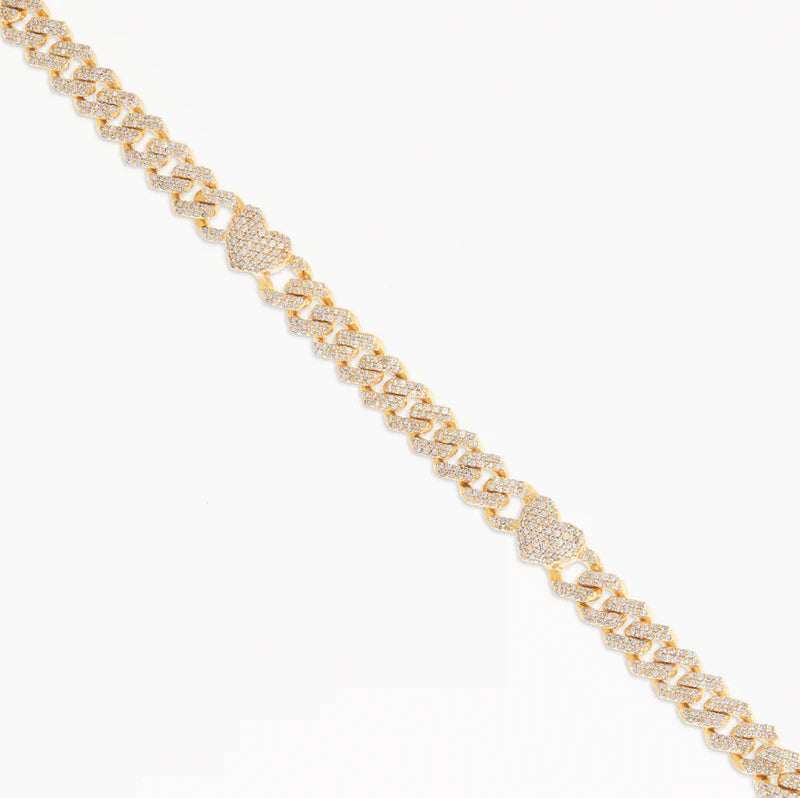 Diamond Cuban Chain with Heart Motif | 10K GOLD 4.21CTW | 4MM | 4 Color Options Available | Two Tone Available