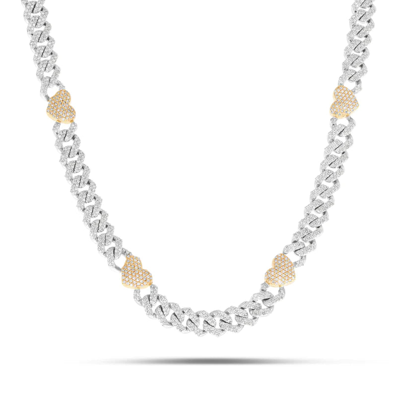 Diamond Cuban Chain with Heart Motif | 10K GOLD 4.21CTW | 4MM | 4 Color Options Available | Two Tone Available